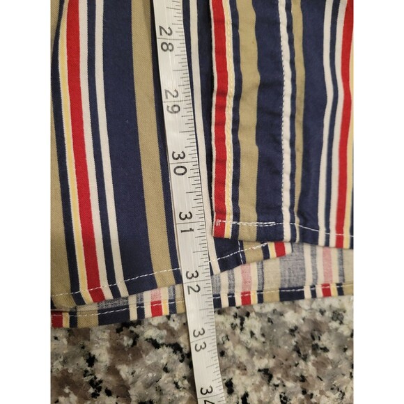 Basic Editions Shirt Mens XL Striped Short Sleeve Button Up Casual Navy Tan Red - Picture 6 of 6